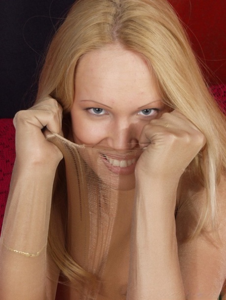 Hot blonde has her pantyhose cut open after loosing her firm tits 64580557