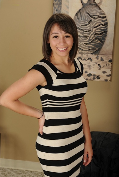 Amateur model Athena Summers poses fully clothed in tight dress 11429064